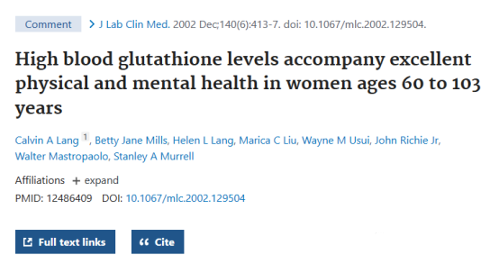 High blood glutathione levels accompany excellentphysical and mental health